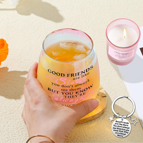 Yalucky wine glass with key chain included.