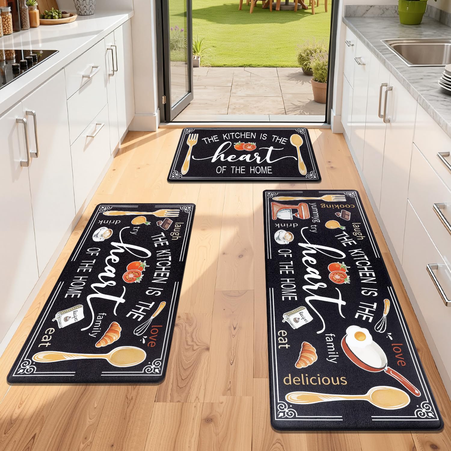 Yamaziot 17x28 inch anti-fatigue kitchen mat front view cushions feet during prep