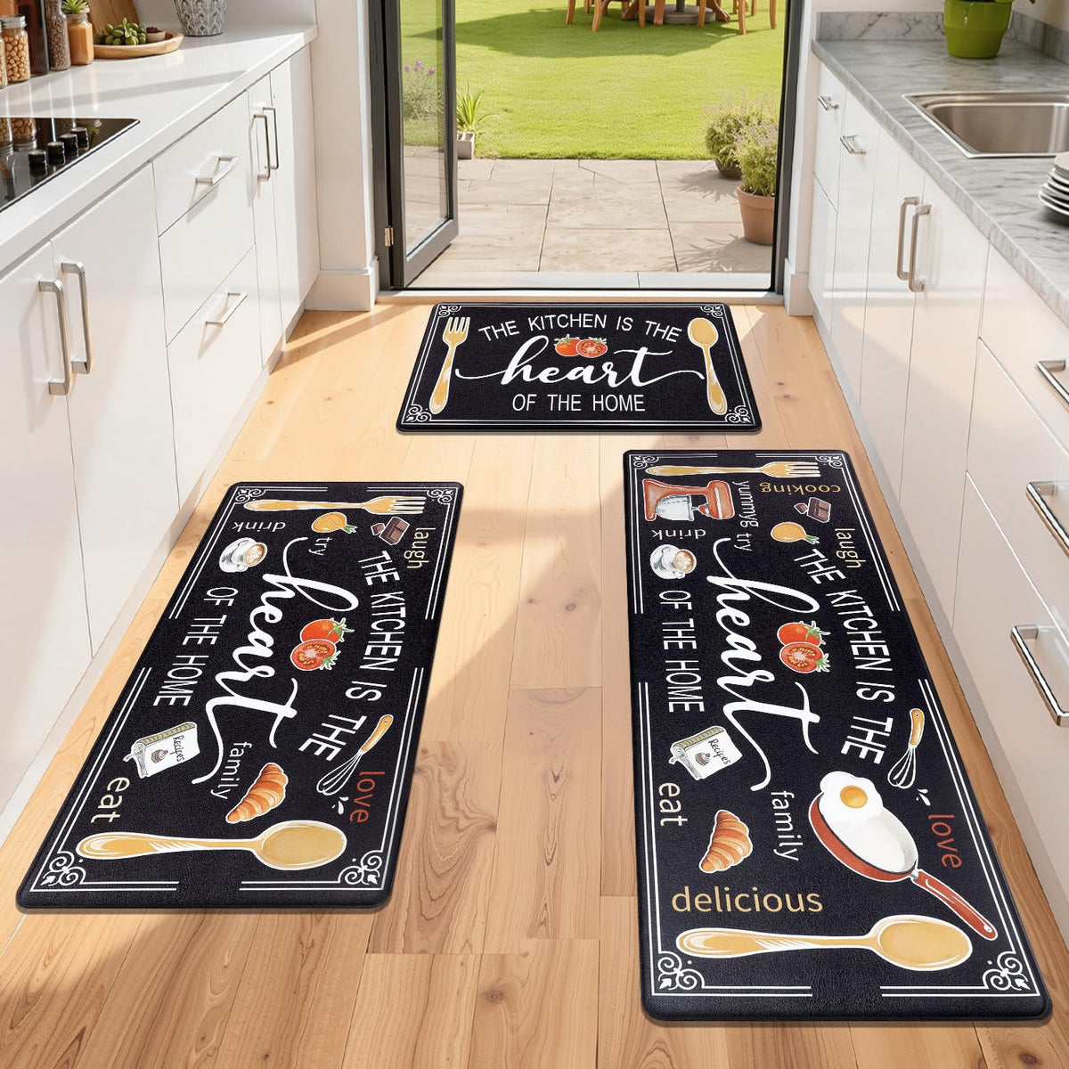 Yamaziot 17x28 inch anti-fatigue kitchen mat front view cushions feet during prep