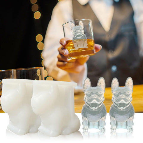 Yamteck 3D French Bulldog ice cube mold, two-pack, perfect for stylish whiskey servings