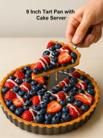 Yamteck 9inch tart pan nonstick coating ensures smooth release for tarts.