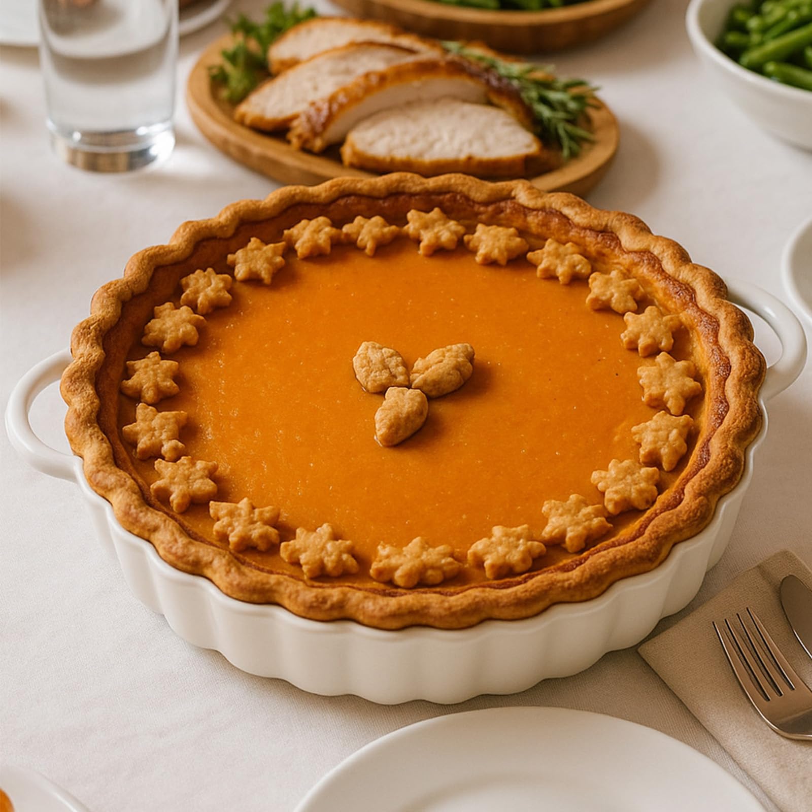 Yamteck deep ceramic pie pan with dual handles for safe serving
