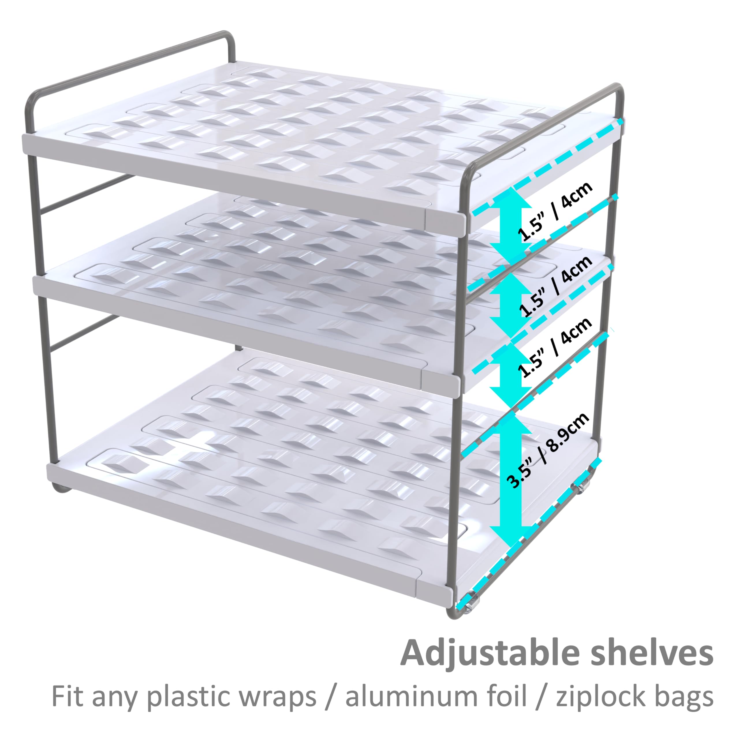 YAN & HIN adjustable-height shelf organizer adapts to cabinet heights.
