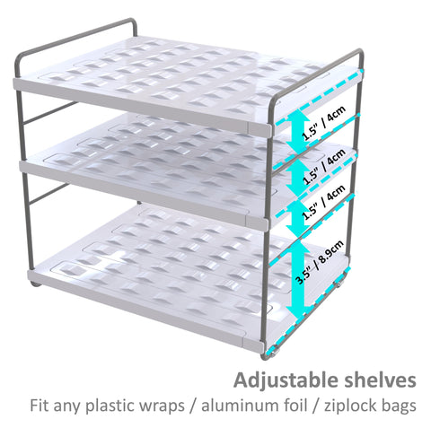 YAN & HIN adjustable-height shelf organizer adapts to cabinet heights.