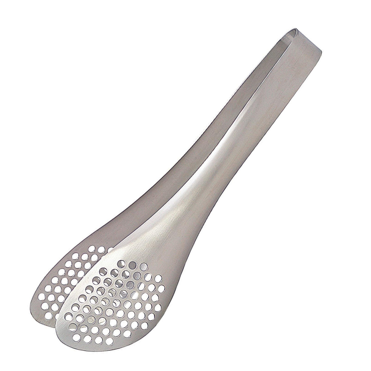 Yanagi Sori perforated tongs with ergonomic grip for precise flipping.