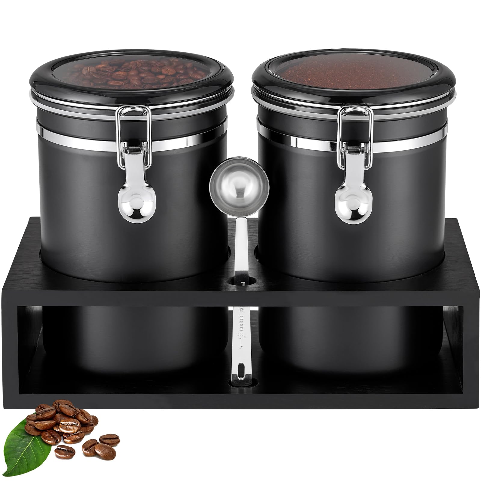 Yangbaga coffee storage shelf and canisters on countertop for organization.