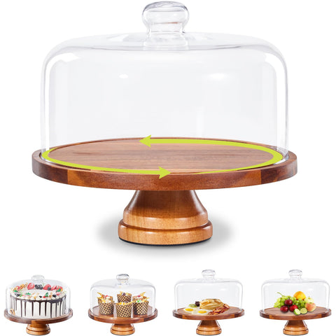 Yangbaga glass cake stand with lid 11in, elegant display for cakes