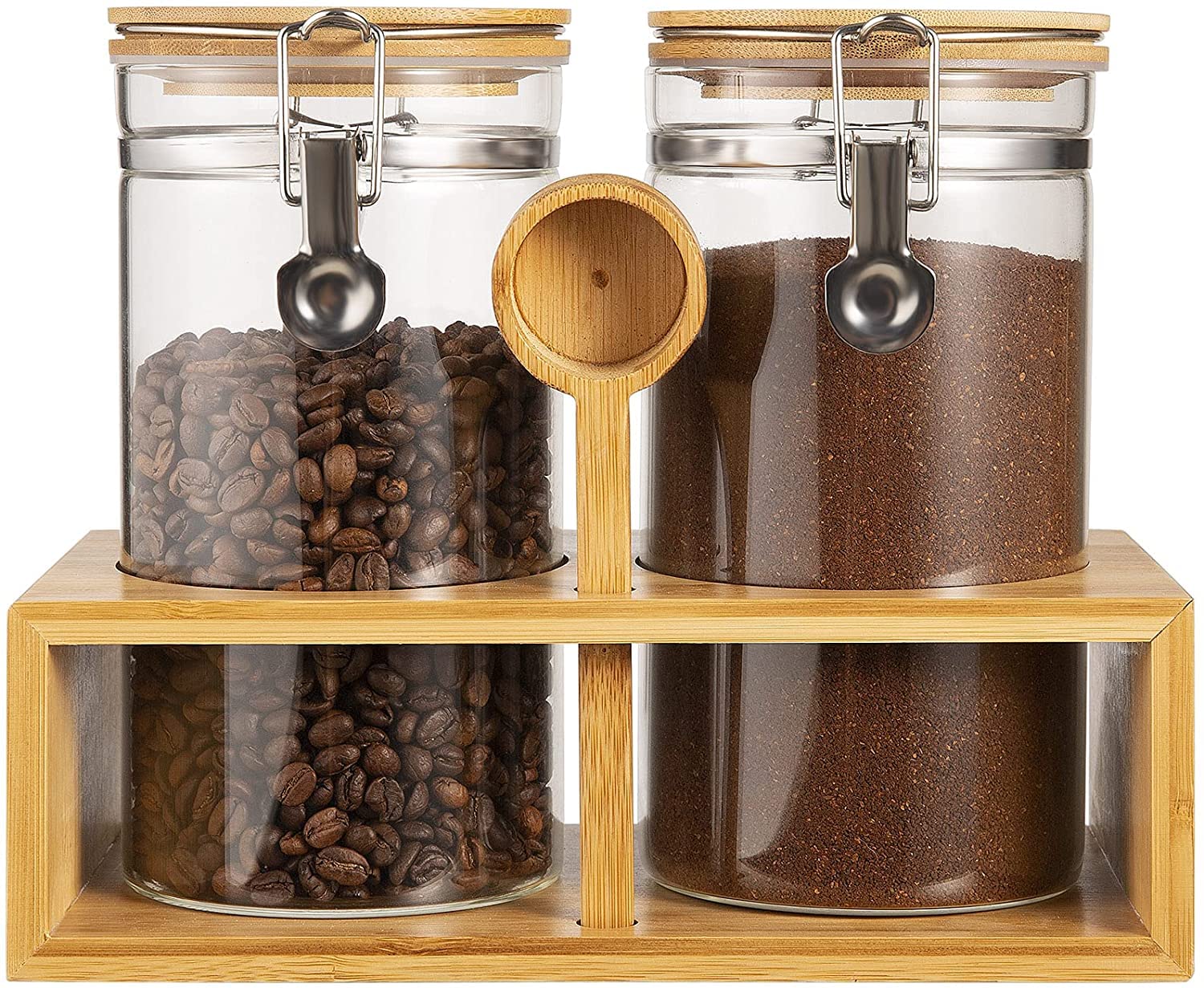 Yangbaga glass coffee canisters with 45oz capacity for beans.