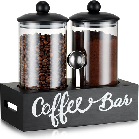 Yangbaga glass coffee canisters with shelf on a kitchen counter for organized storage