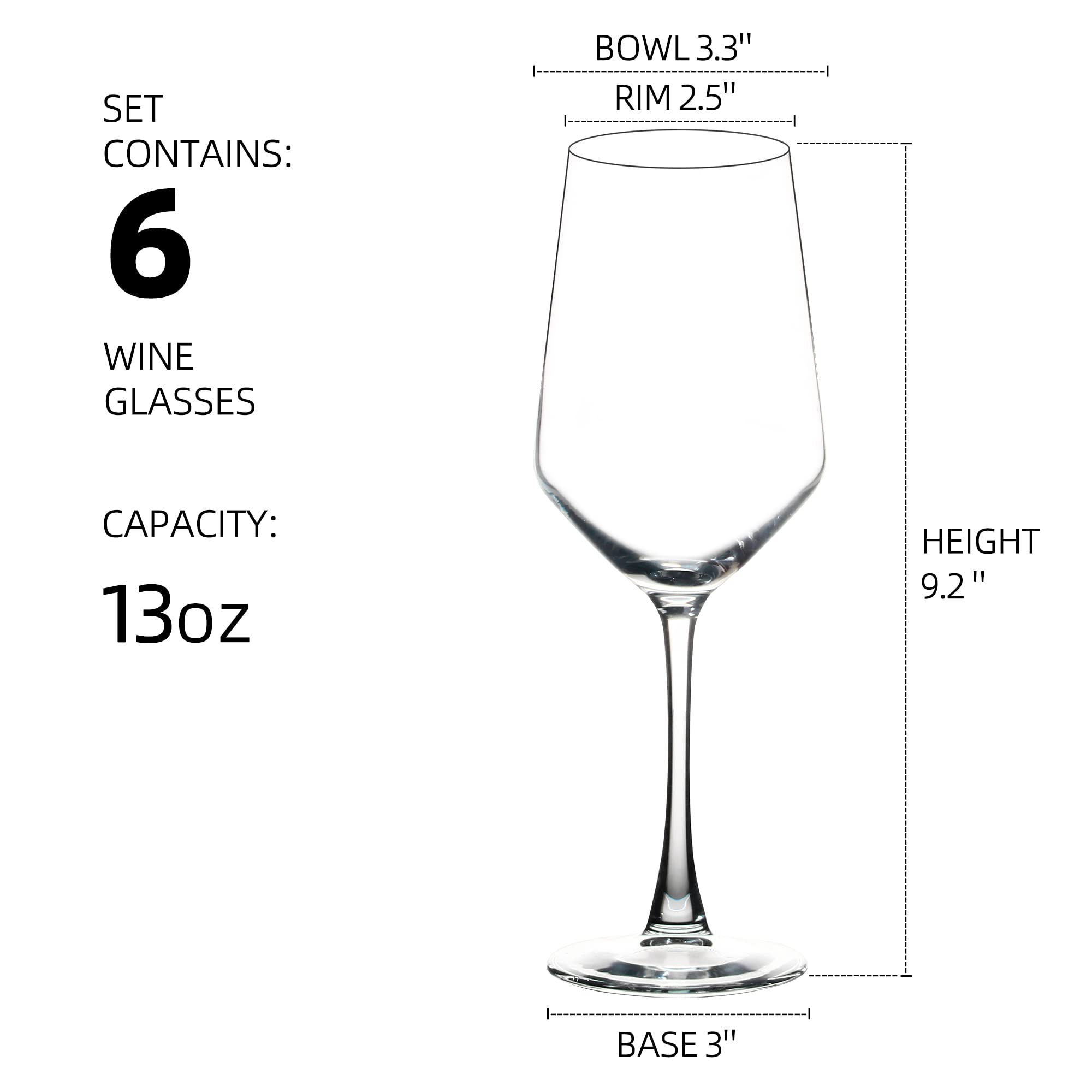 YANGNAY 6pc wine glasses, stemmed design, elegant for everyday dining.