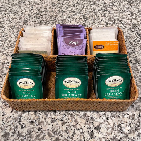 YANGQIHOME coffee station organizer keeps condiments readily accessible on the counter.