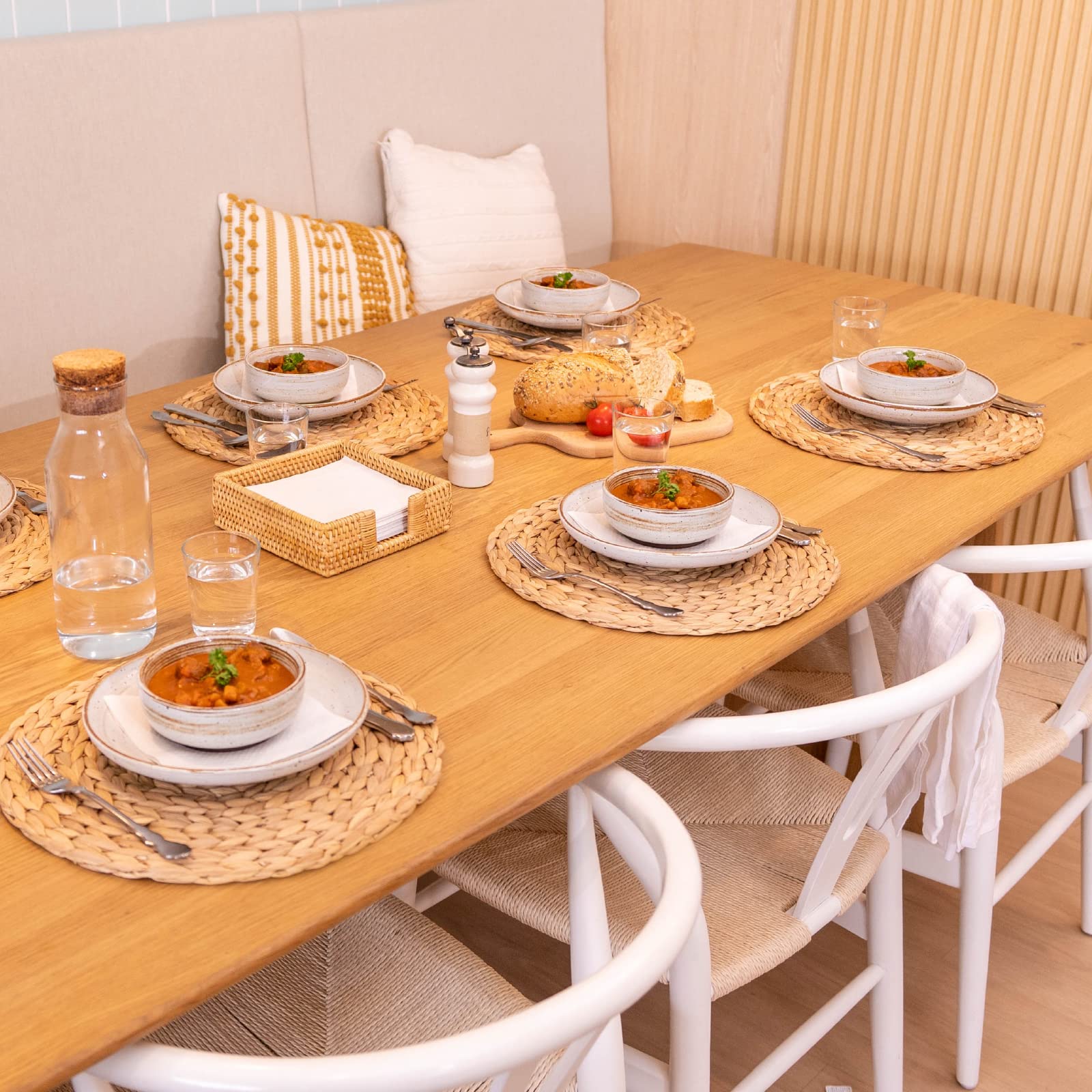 YANGQIHOME natural-water-hyacinth-weave placemats elevate rustic tables