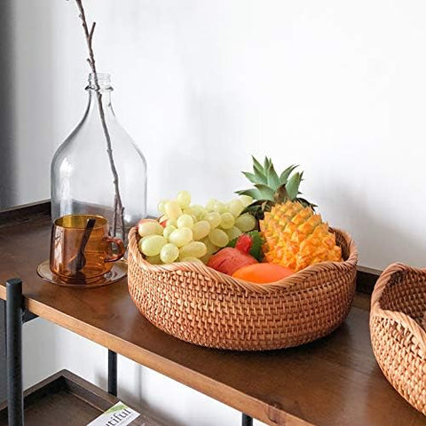 YANGQIHOME rattan basket with fruit display keeps items organized on counter