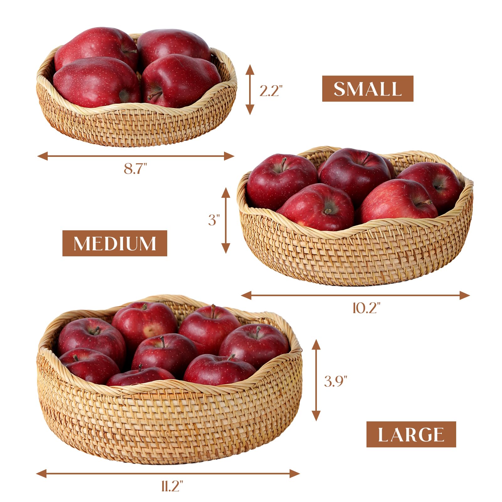 YANGQIHOME natural rattan basket on counter for fruits and snacks