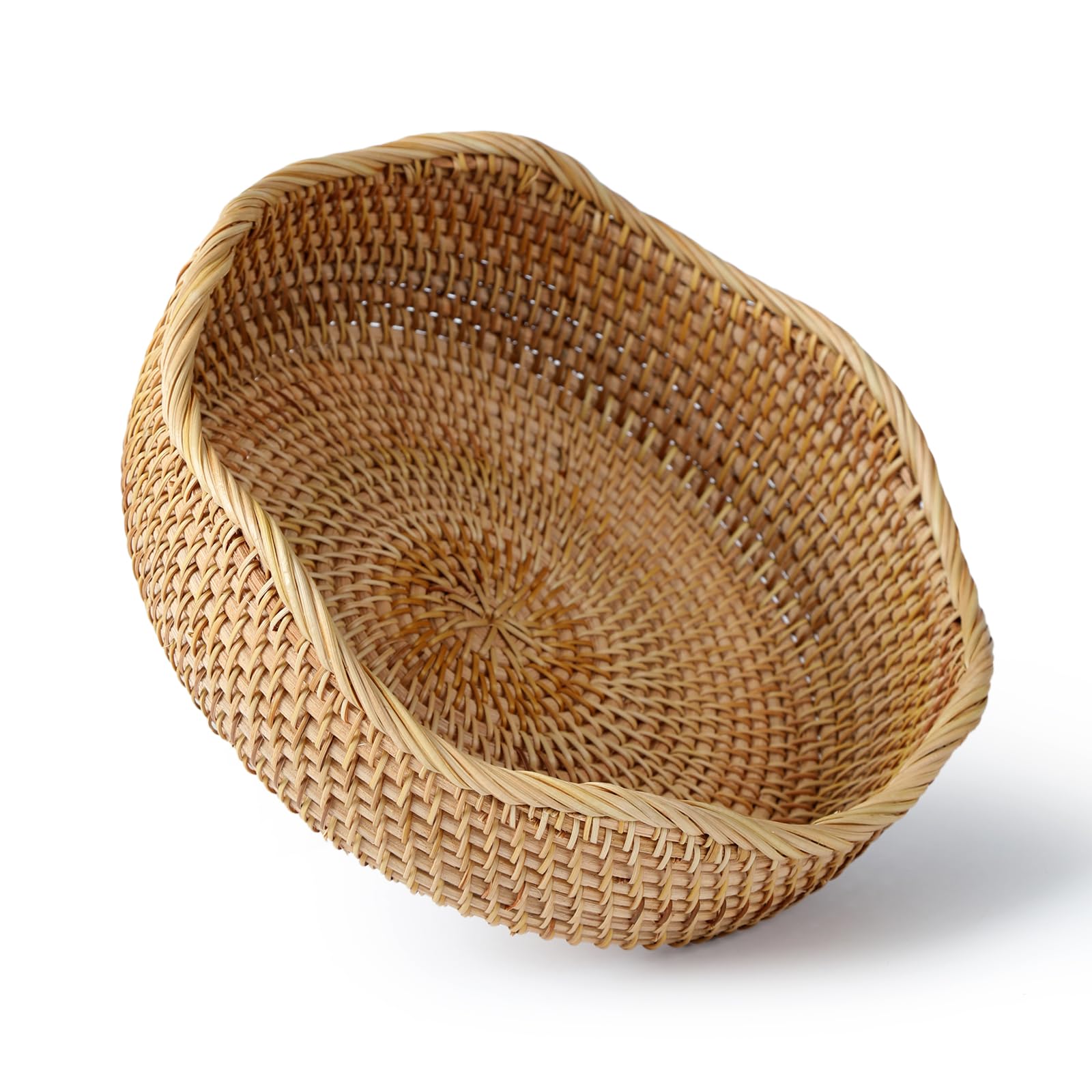 YANGQIHOME rattan bread basket with round scalloped edge for stylish kitchen storage