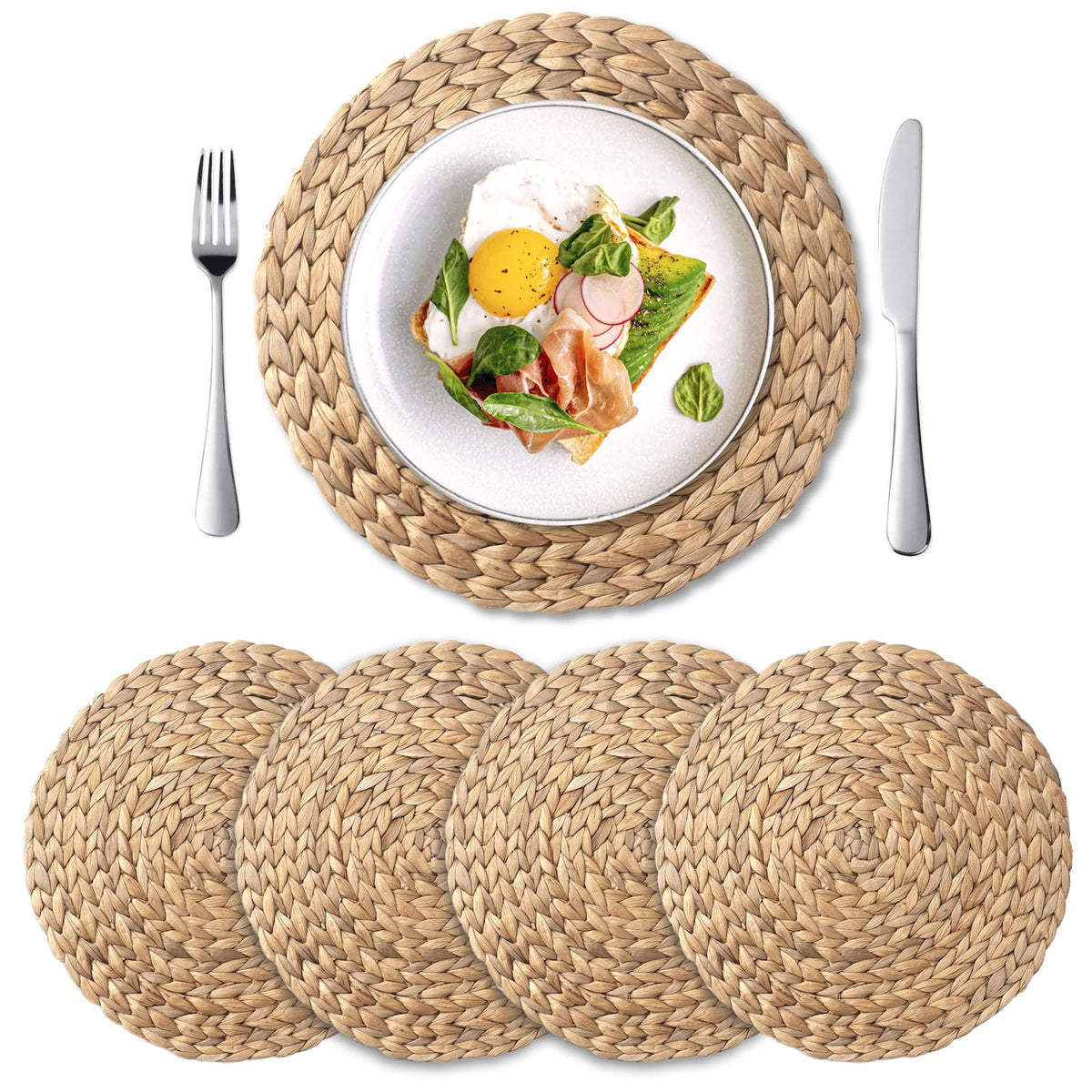 YANGQIHOME round placemats set of four in natural water hyacinth add rustic charm and table protection