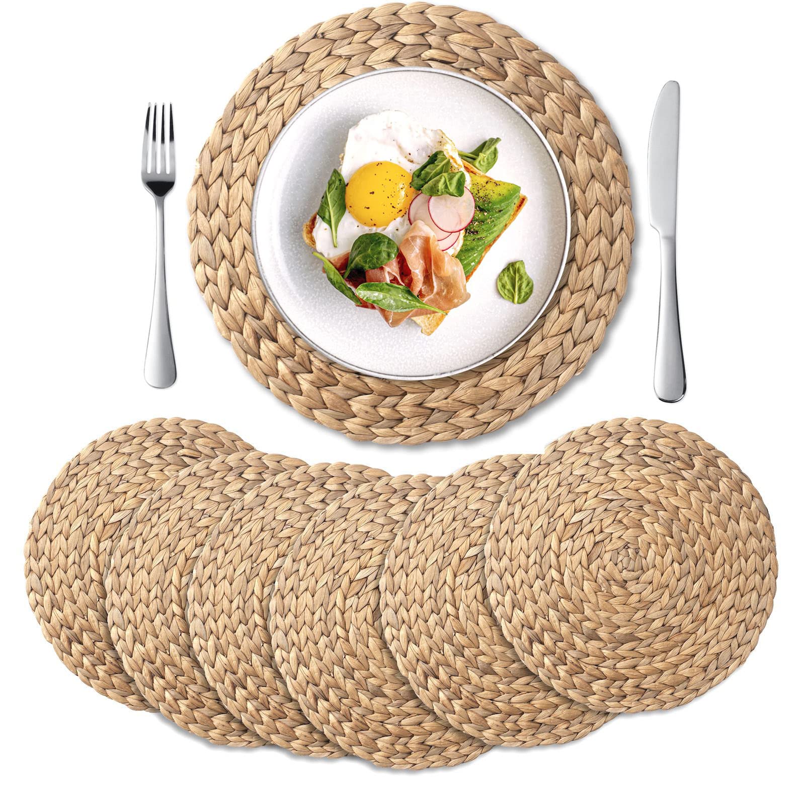 YANGQIHOME water hyacinth placemats 6pack with natural texture for family meals