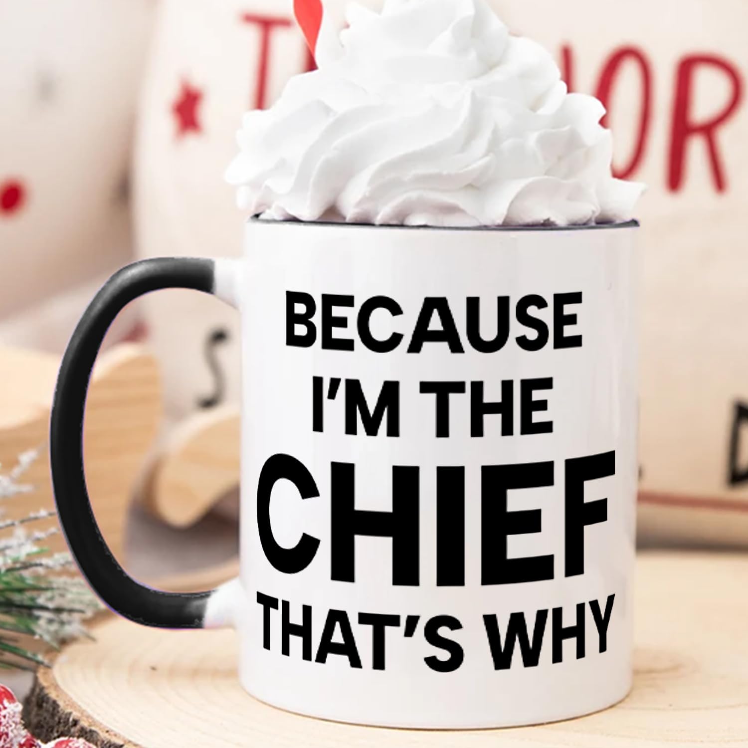 Yanprint funny chief mug holding handle for comfortable grip during long days.