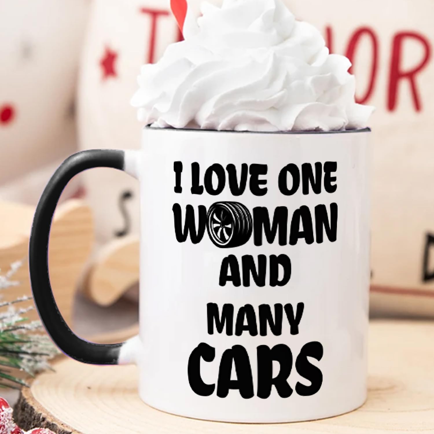 Yanprint mechanic husband gift mug flatlay, a thoughtful car enthusiast gift.