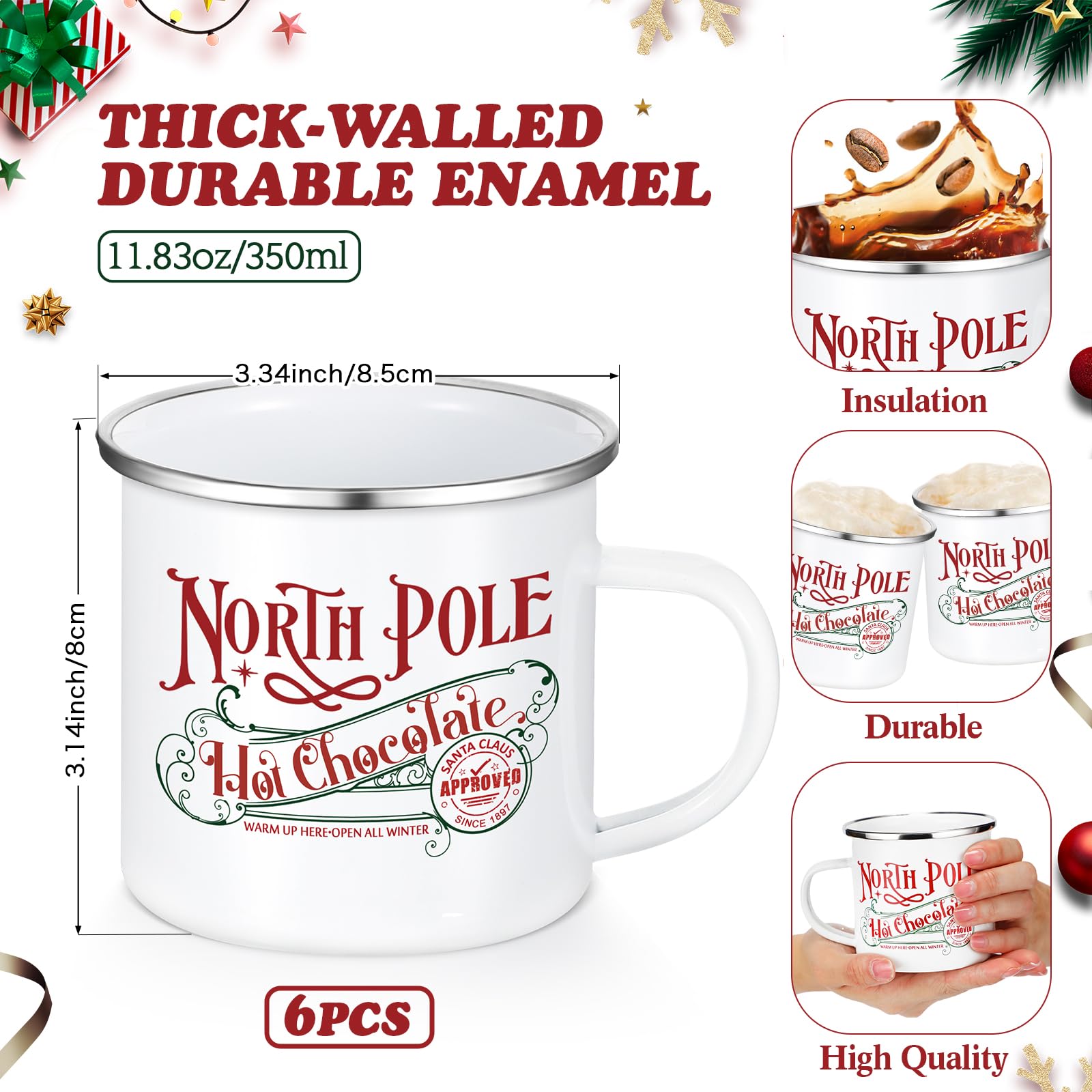 Yaomiao christmas enamel stainless steel mug with handle, ideal for daily holiday coffee.