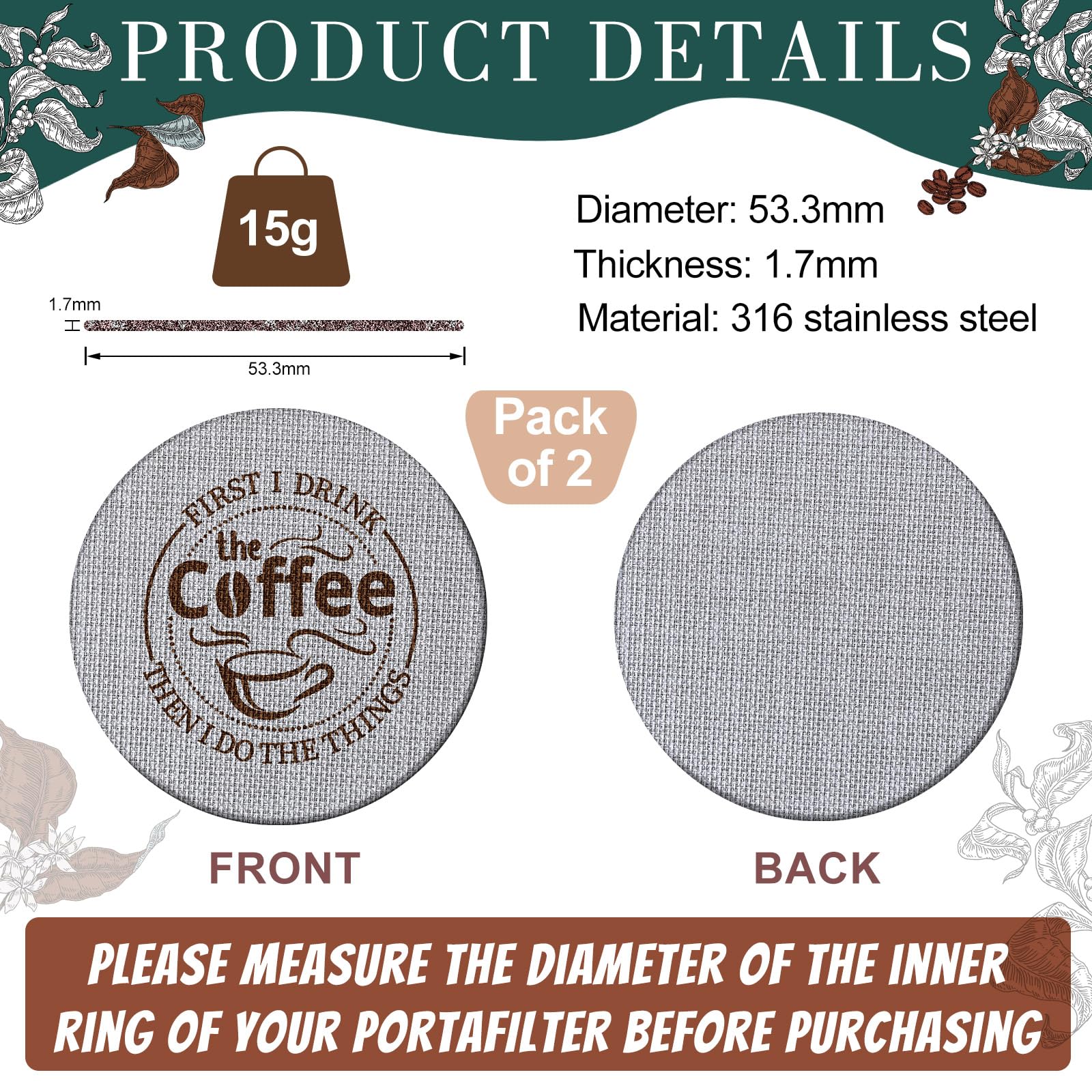 Yaomiao puck screen shows 1.7 mm thickness for durable, reusable filtration.