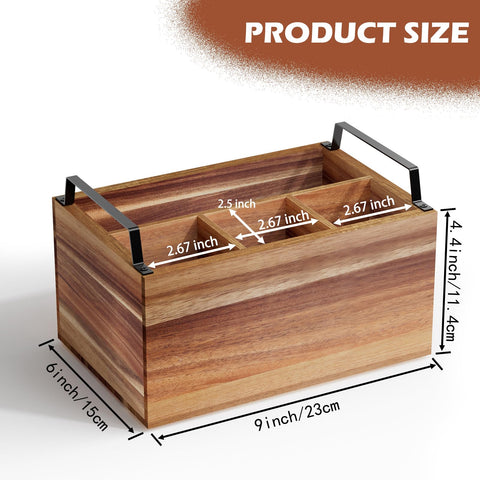 Yaoyiizy wooden silverware caddy compartments illustrate three-slot organization for cutlery