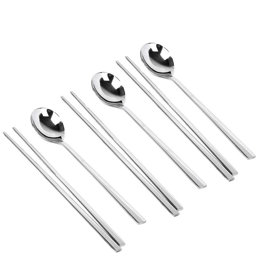 YAPULLYA polished steel spoons and chopsticks set for everyday dining—durable and easy to clean.