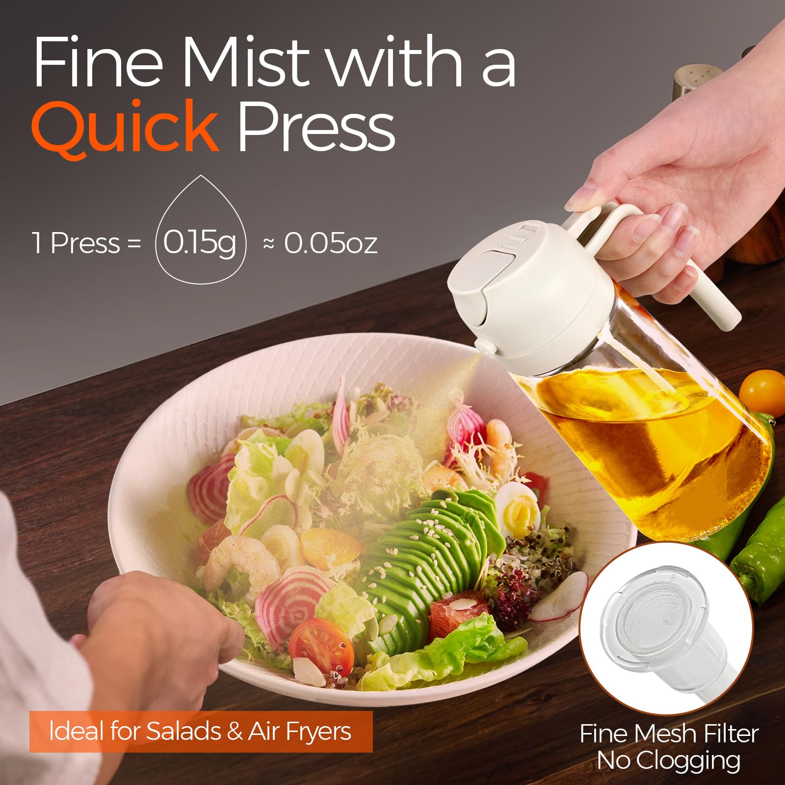 YARRAMATE pour-function bottle helps precise oil pouring for dressings and marinades.