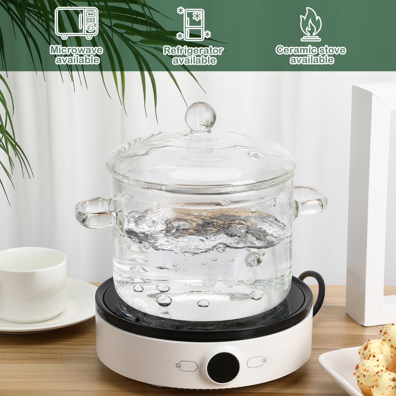Yardwe glass pot transparent body for monitoring simmering dishes.