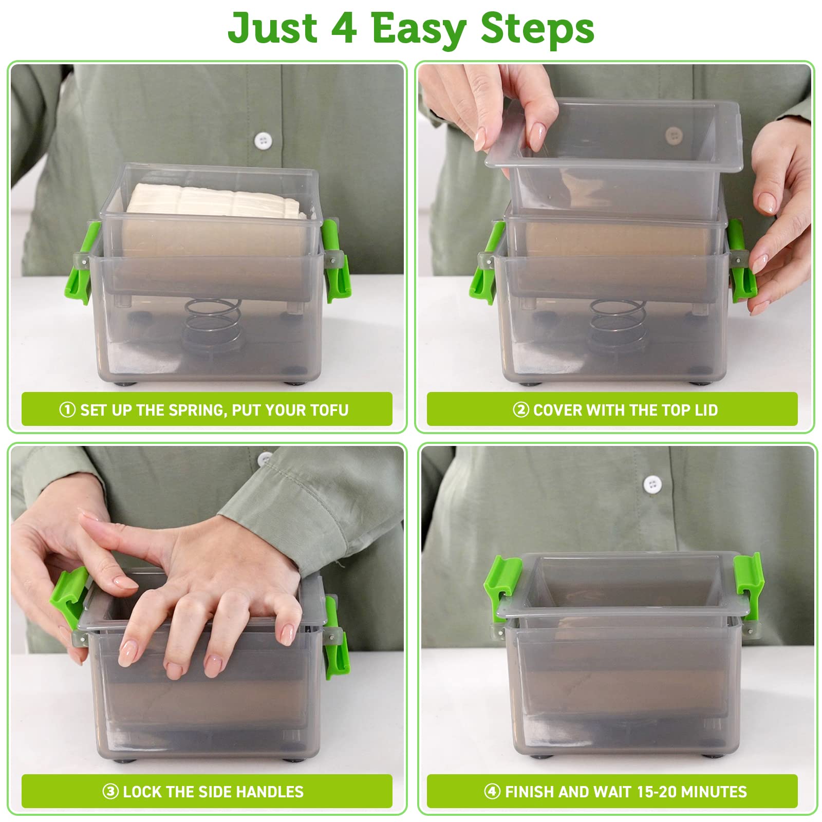 YARKOR Tofu Press water tray monitoring drainage during pressing.