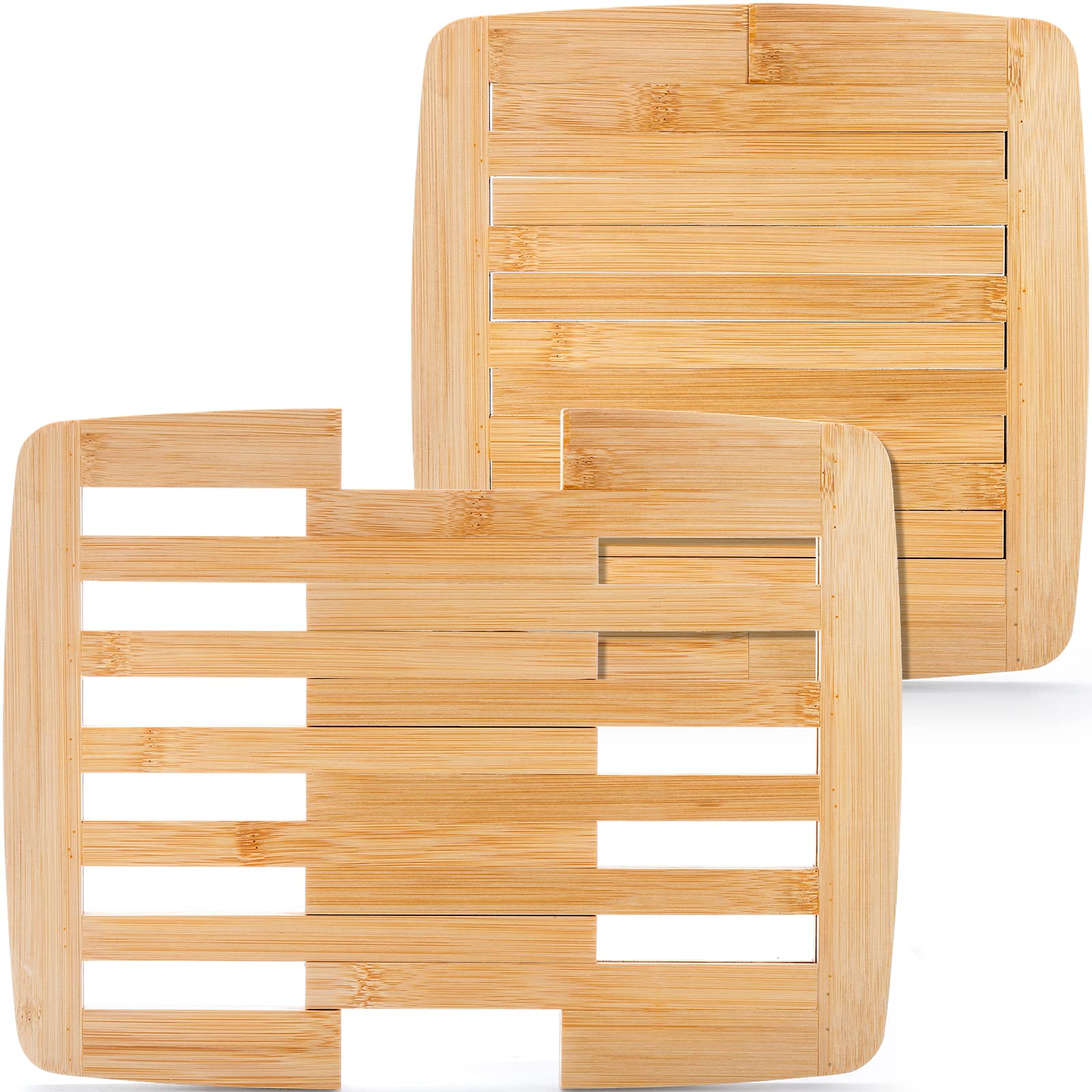Yarlung expandable bamboo trivet at 9x9 inches protects tabletops from heat.