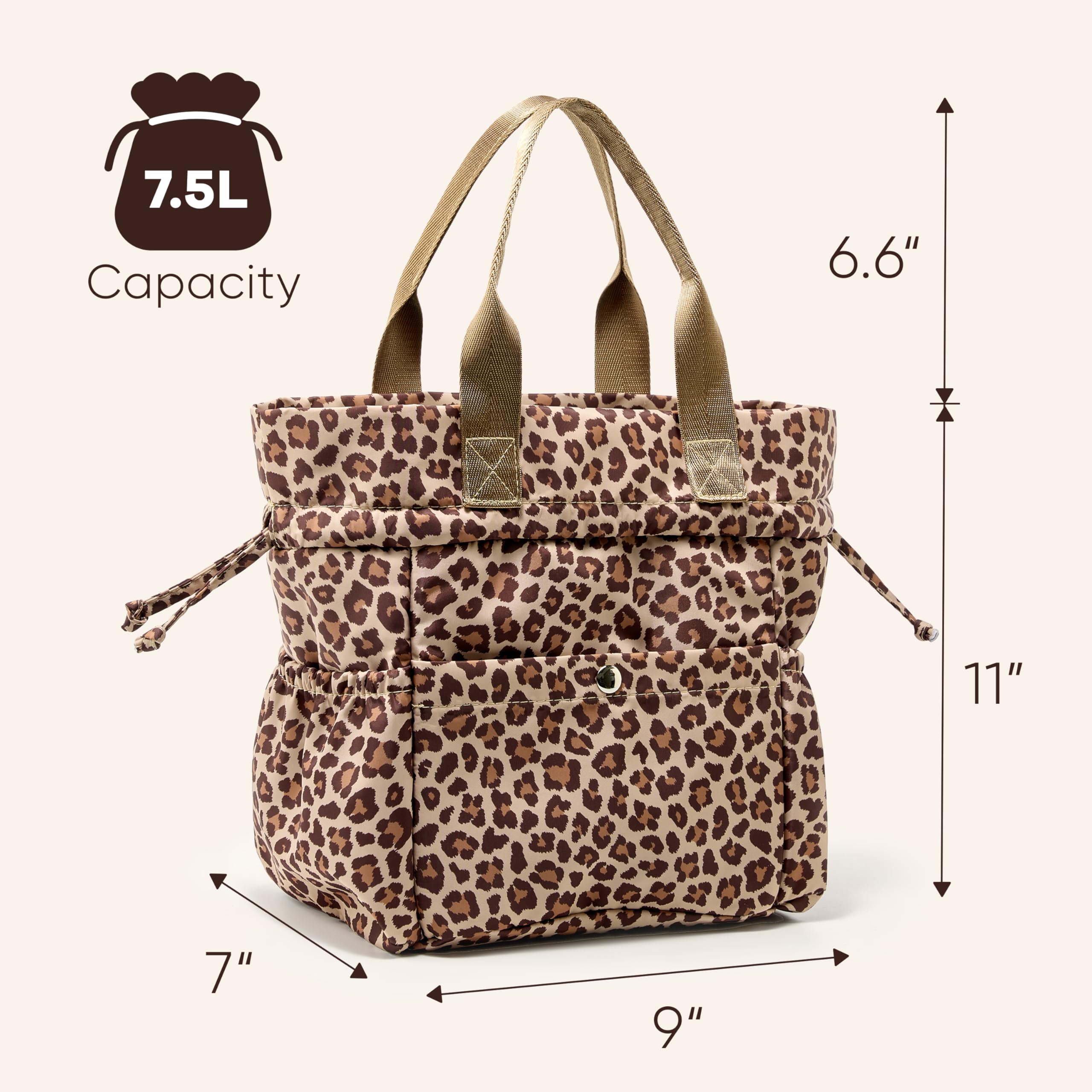 Yarnic Leopard lunch bag with drawstring closure for quick access