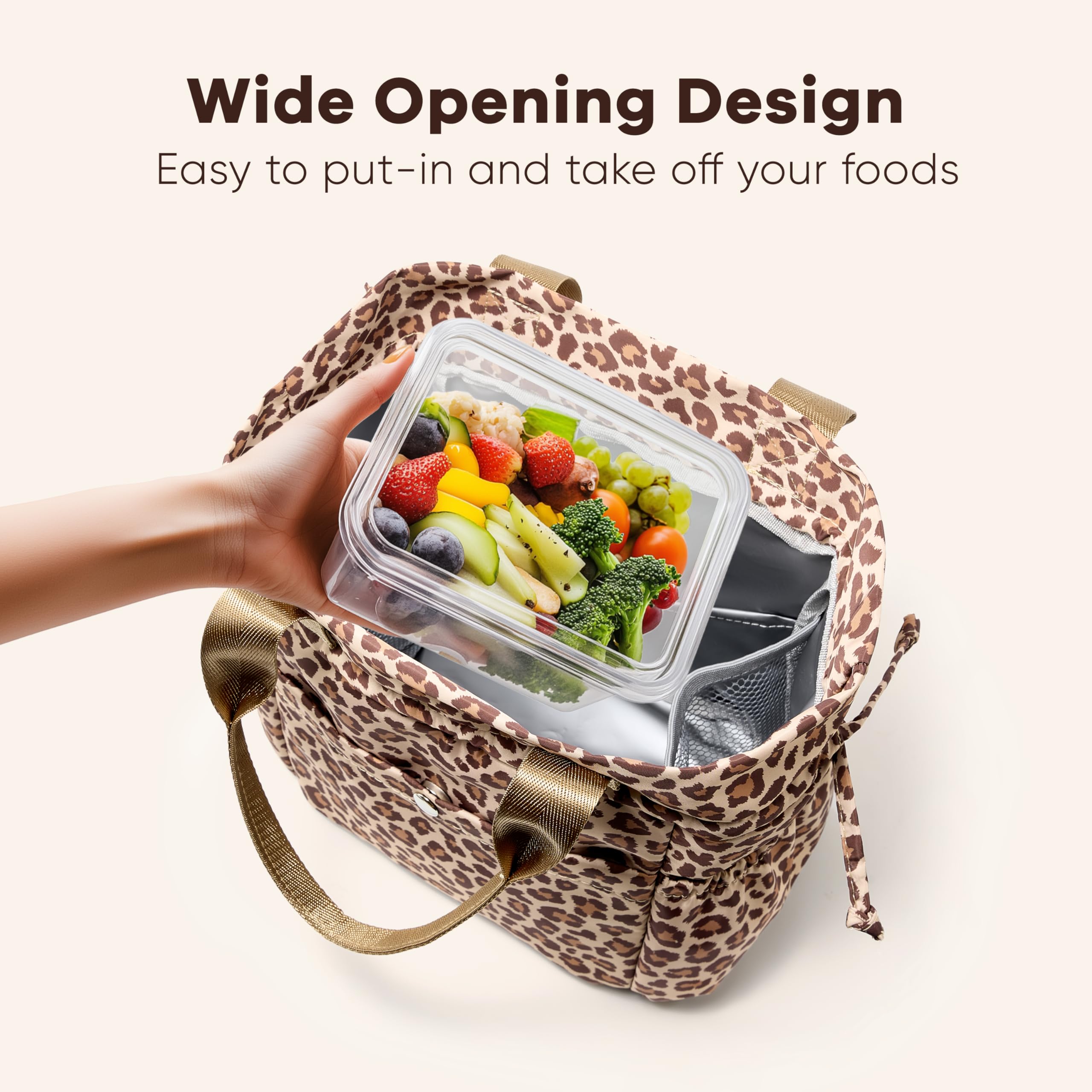 Yarnic Leopard lunch bag with stain-resistant fabric for easy cleaning