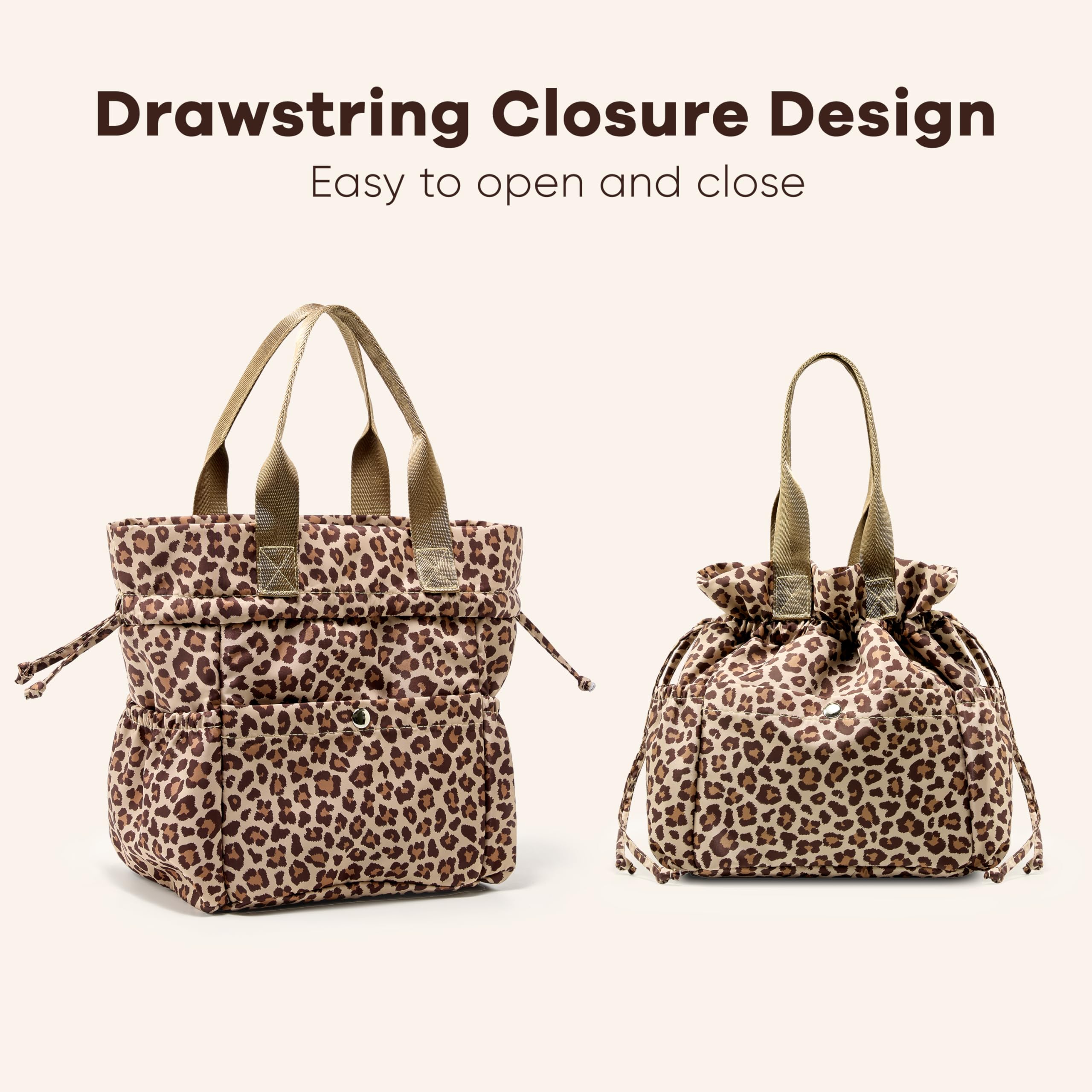 Yarnic Leopard lunch bag includes side water bottle pockets for easy hydration