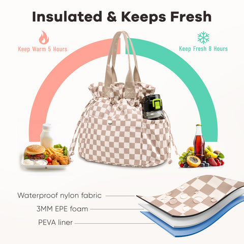 Yarnic drawstring closure enables quick access to meals