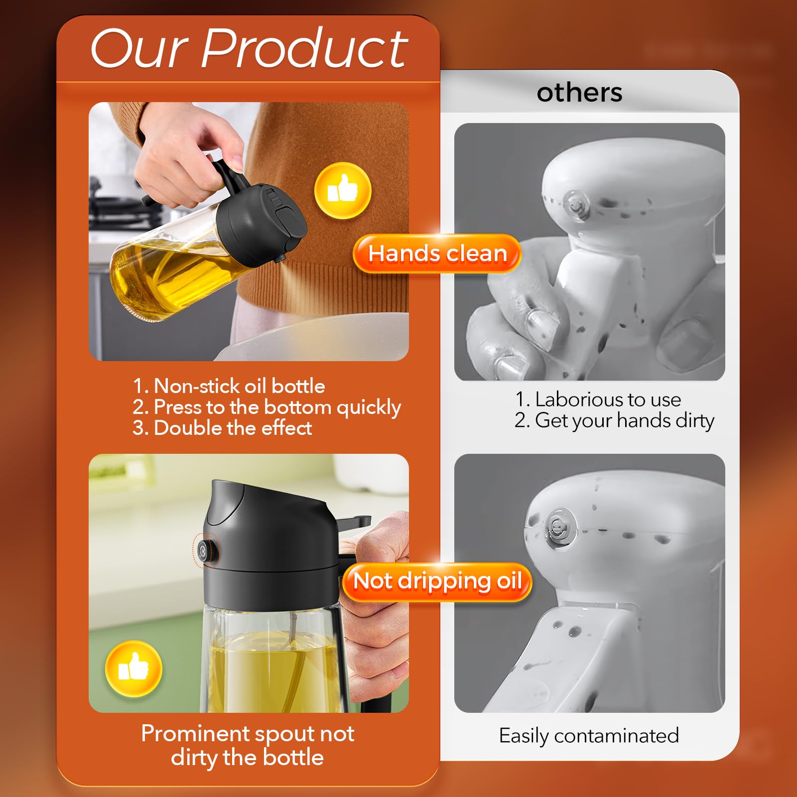 YARRAMATE olive oil dispenser front nozzle for clean, controlled pouring and spraying.