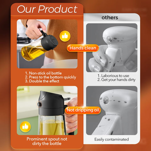 YARRAMATE olive oil dispenser front nozzle for clean, controlled pouring and spraying.
