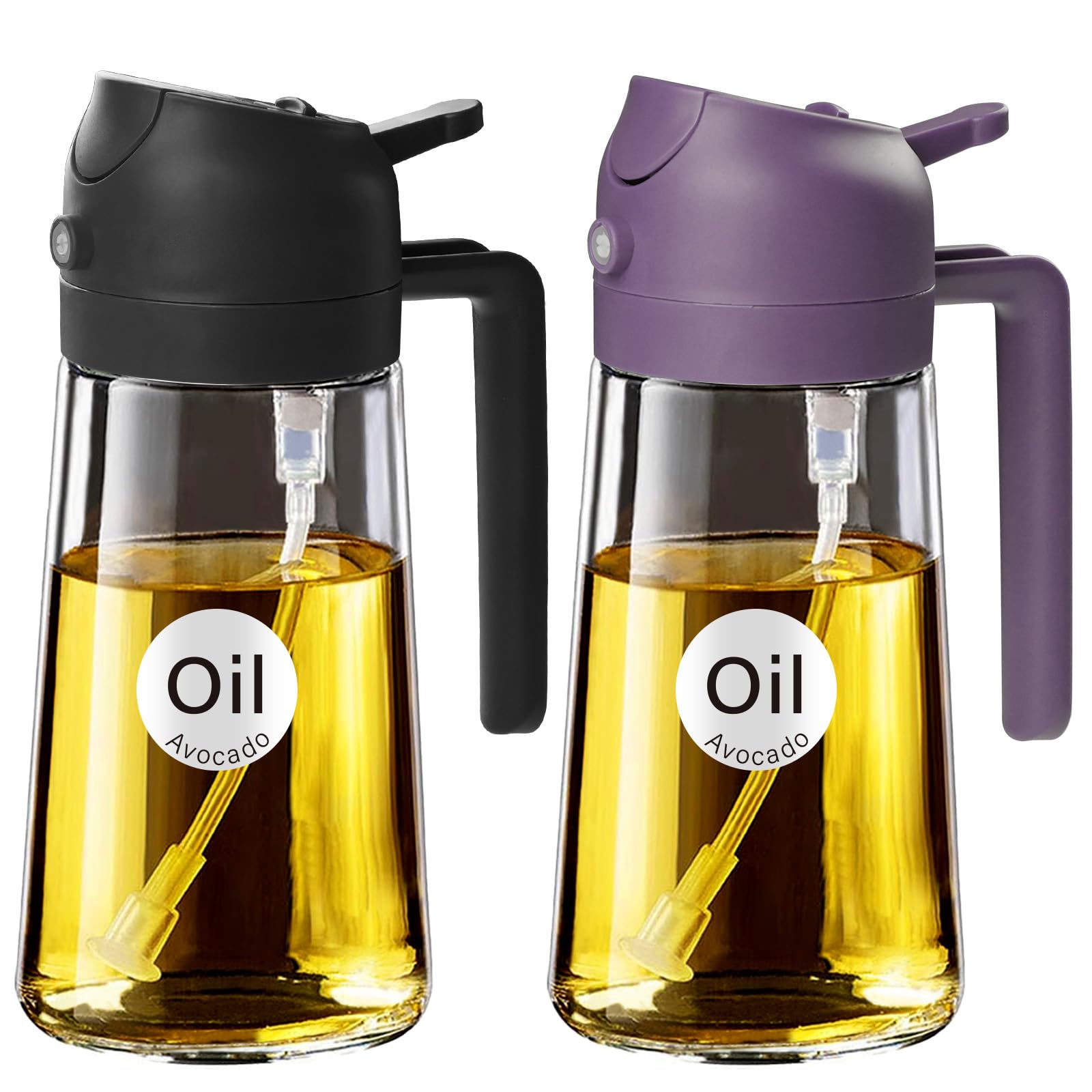 YARRAMATE olive oil sprayer in front view reveals a clear 470 ml glass bottle for easy monitoring.