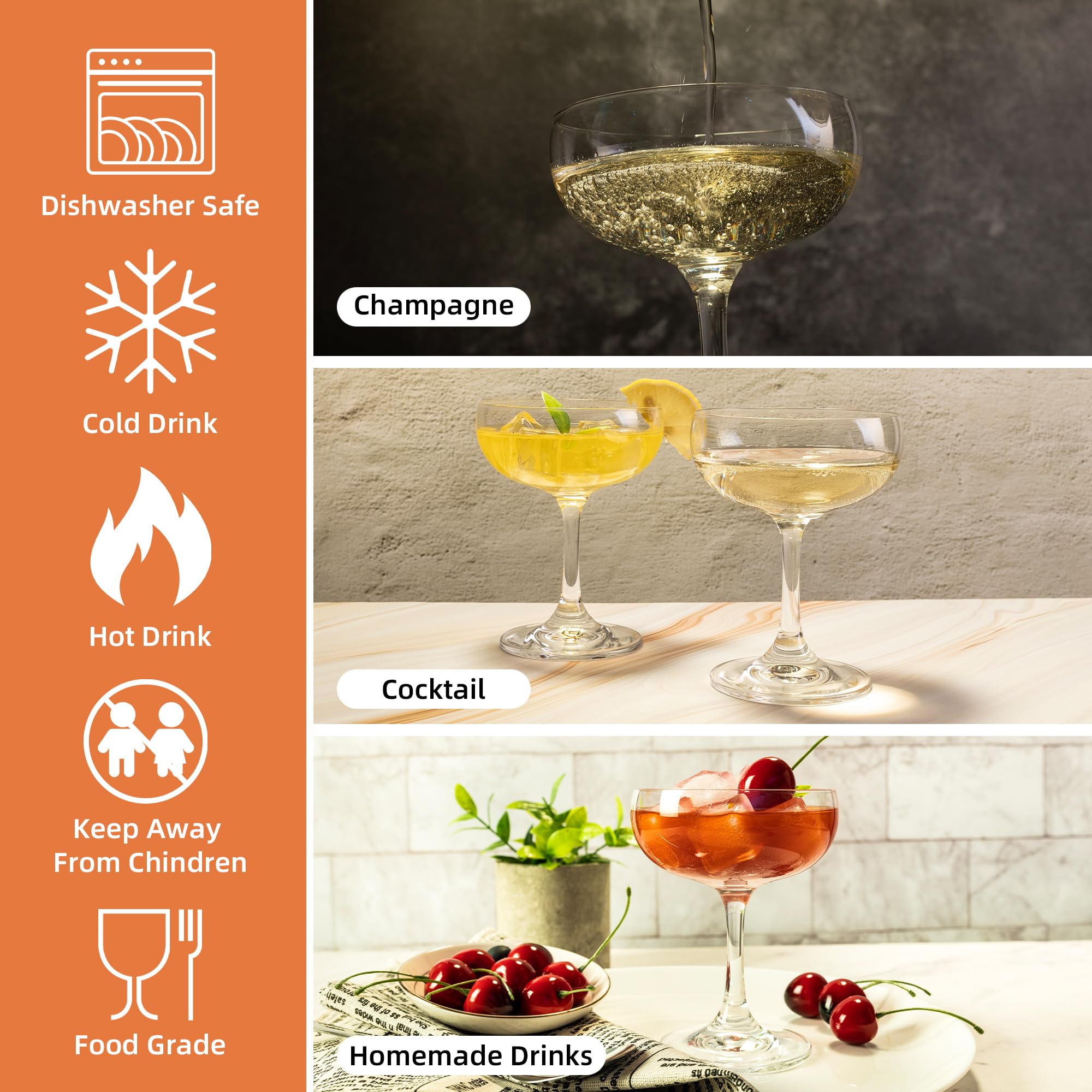 YARYOUNG classic coupe glass ideal for sparkling wines and dessert cocktails.