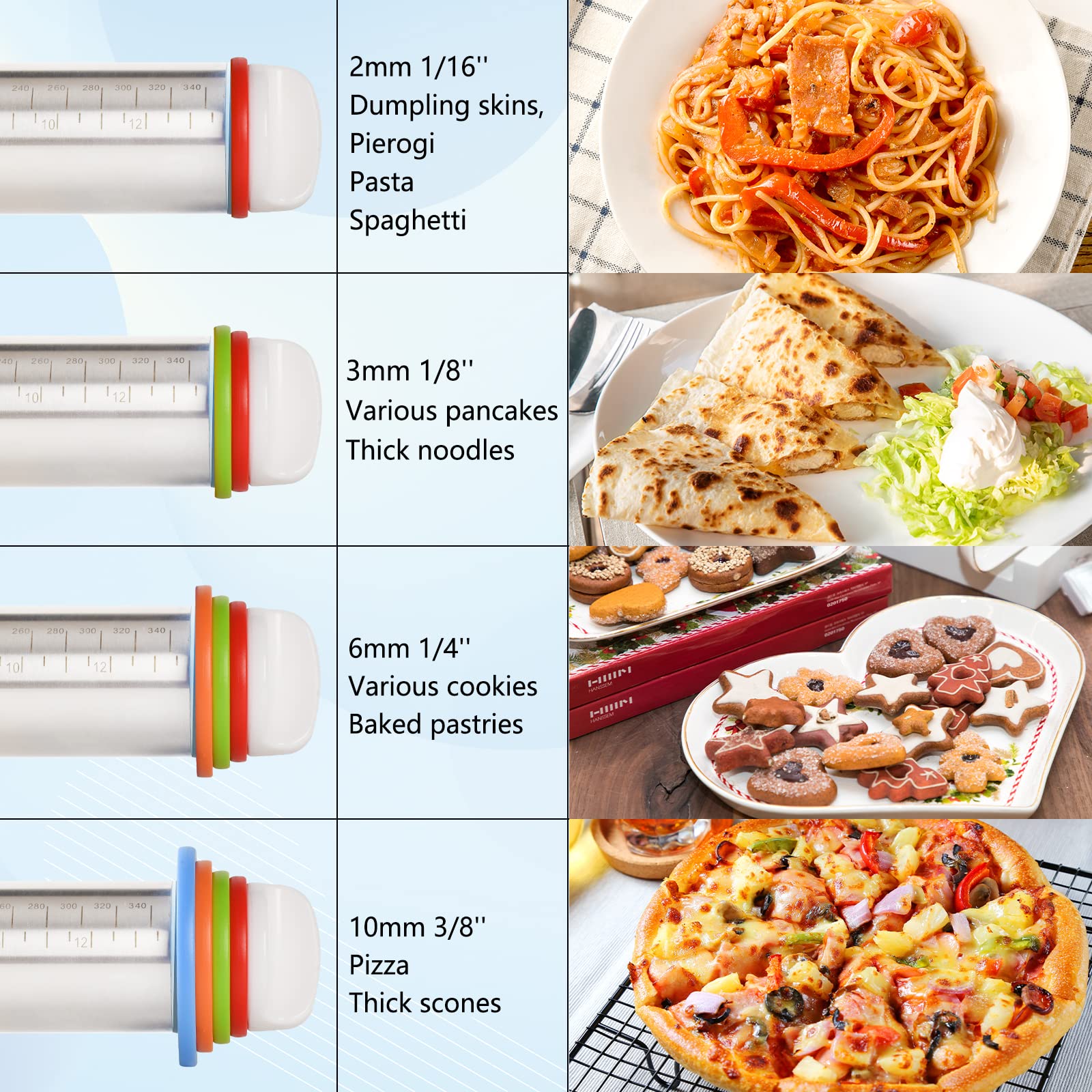 Yasashii rolling pin with measuring scales for precise crust sizing.