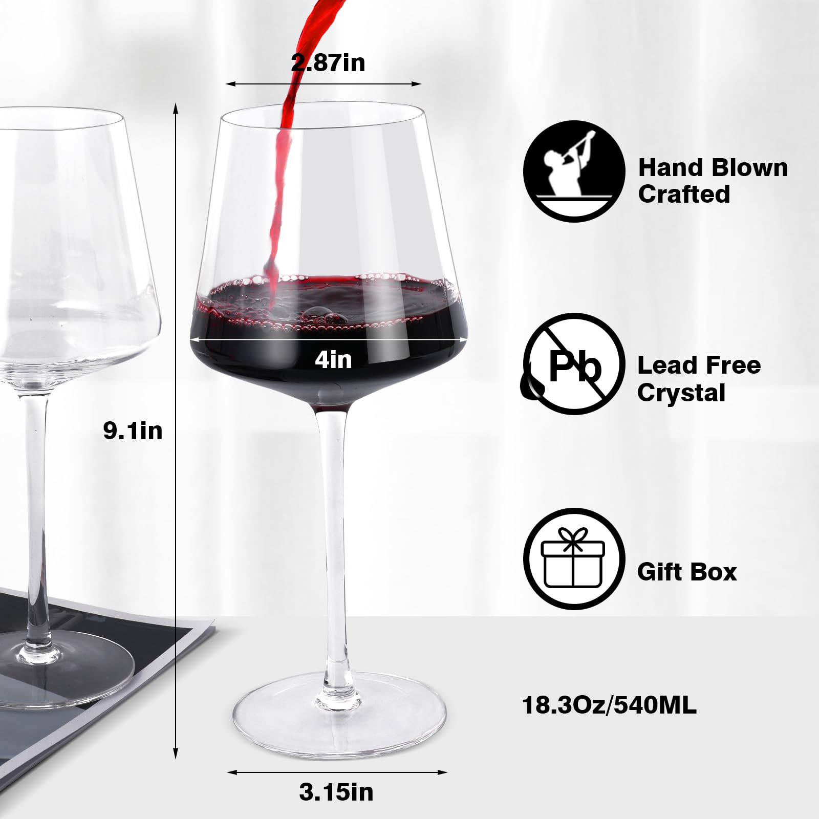 Yaschmo 18oz clear crystal glass showcases wine hues