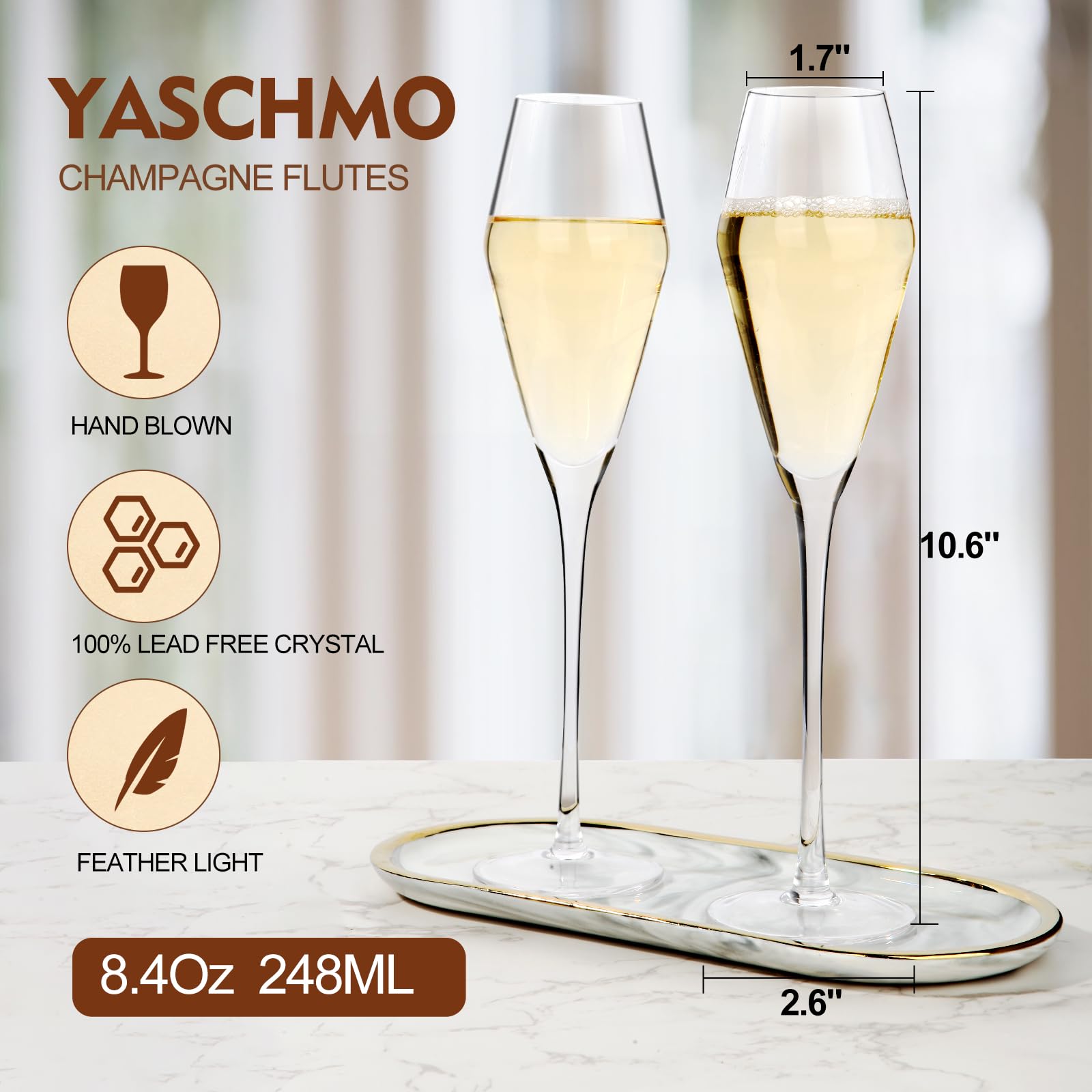 Yaschmo hand-blown crystal detail adds artisanal charm and slender profile