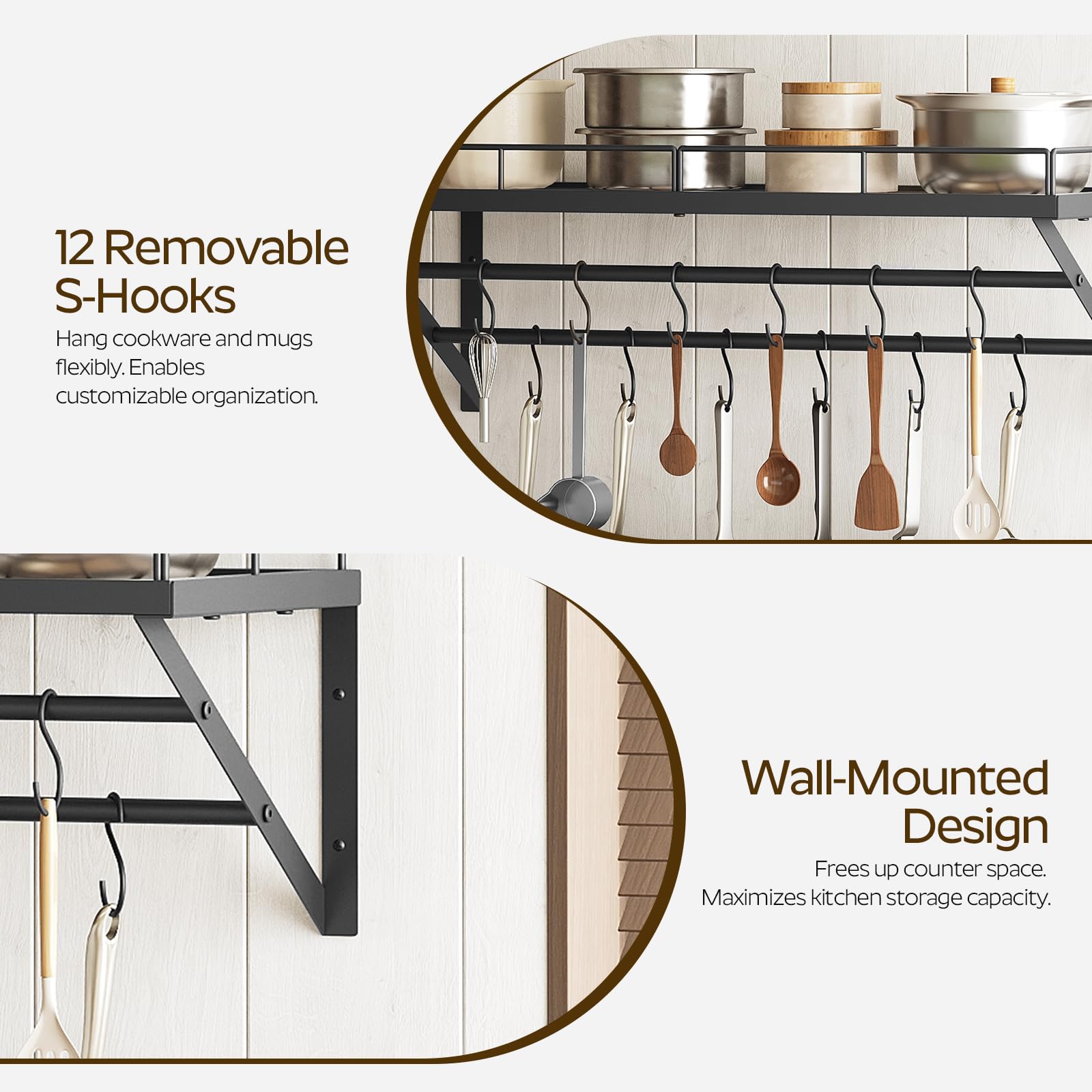 YATINEY 12 S-hooks enabling versatile utensil organization.