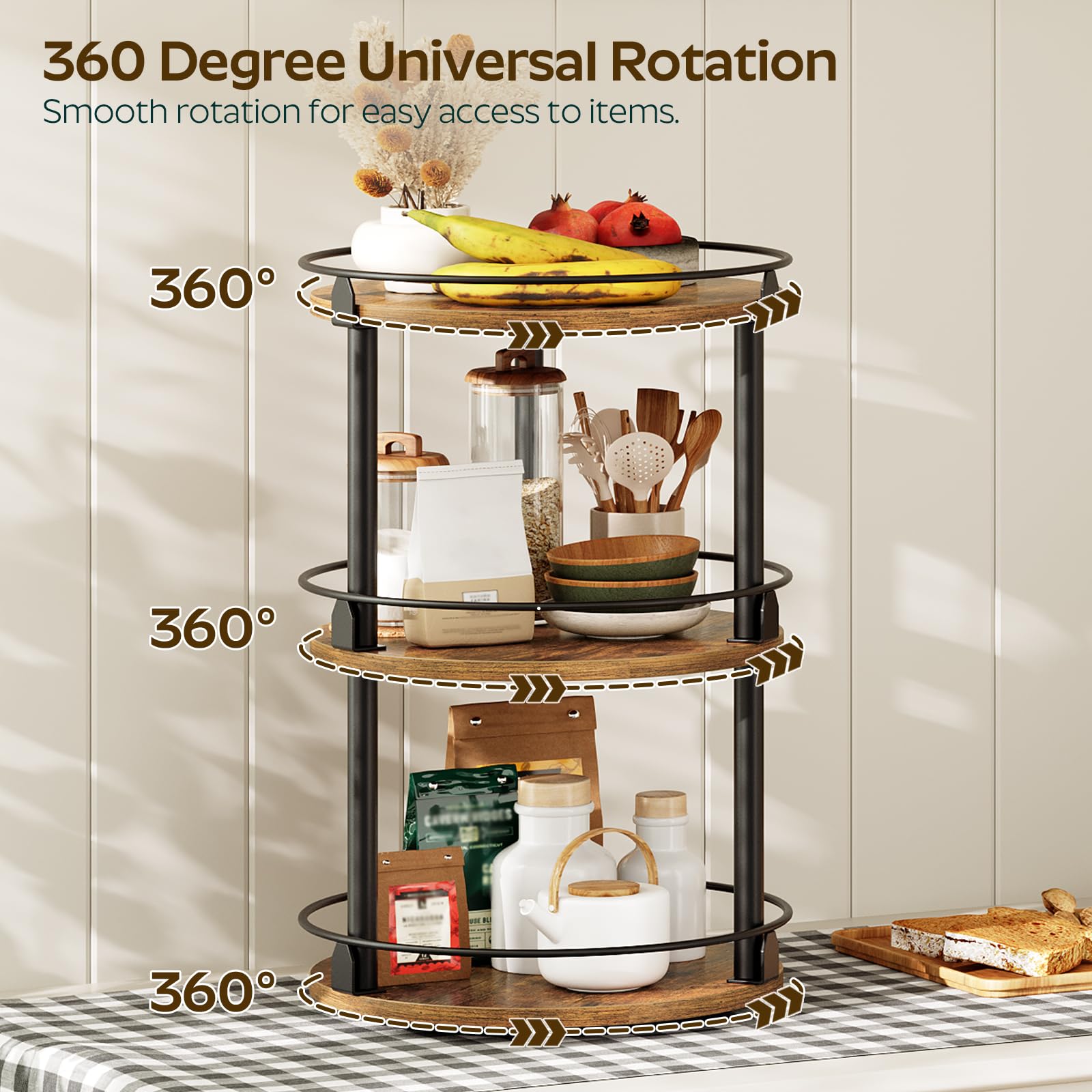 YATINEY rotating spice rack demonstrates smooth 360-degree spin for effortless cooking prep.