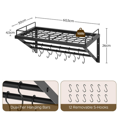 Black, heavy-duty iron construction of the YATINEY rack for durability.