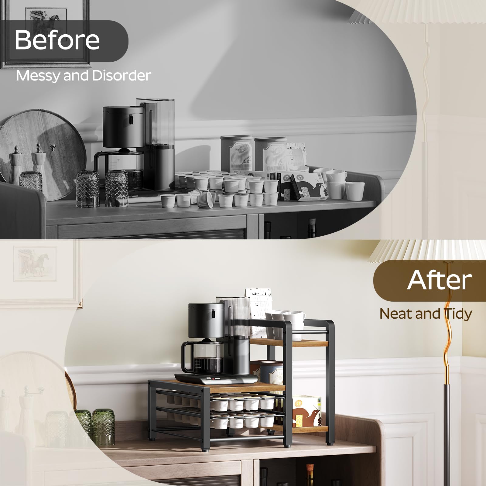 Six adjustable feet protect countertops and minimize wobble on uneven surfaces.