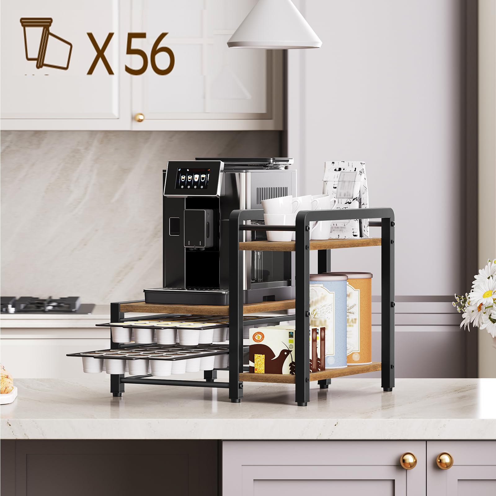 The left stand by YATINEY KH01BR keeps your coffee maker within reach.