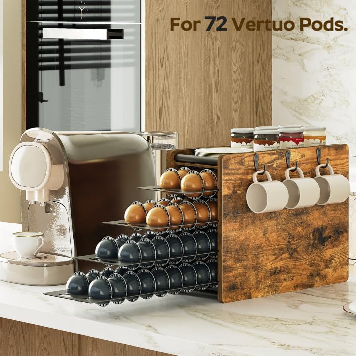 YATINEY KH06BR four-tier pod rack keeps pods neatly arranged within reach.