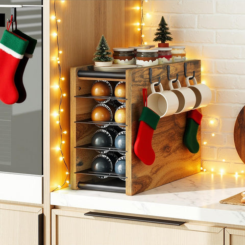YATINEY KH06BR top board mug storage keeps mugs and syrups easy to grab.