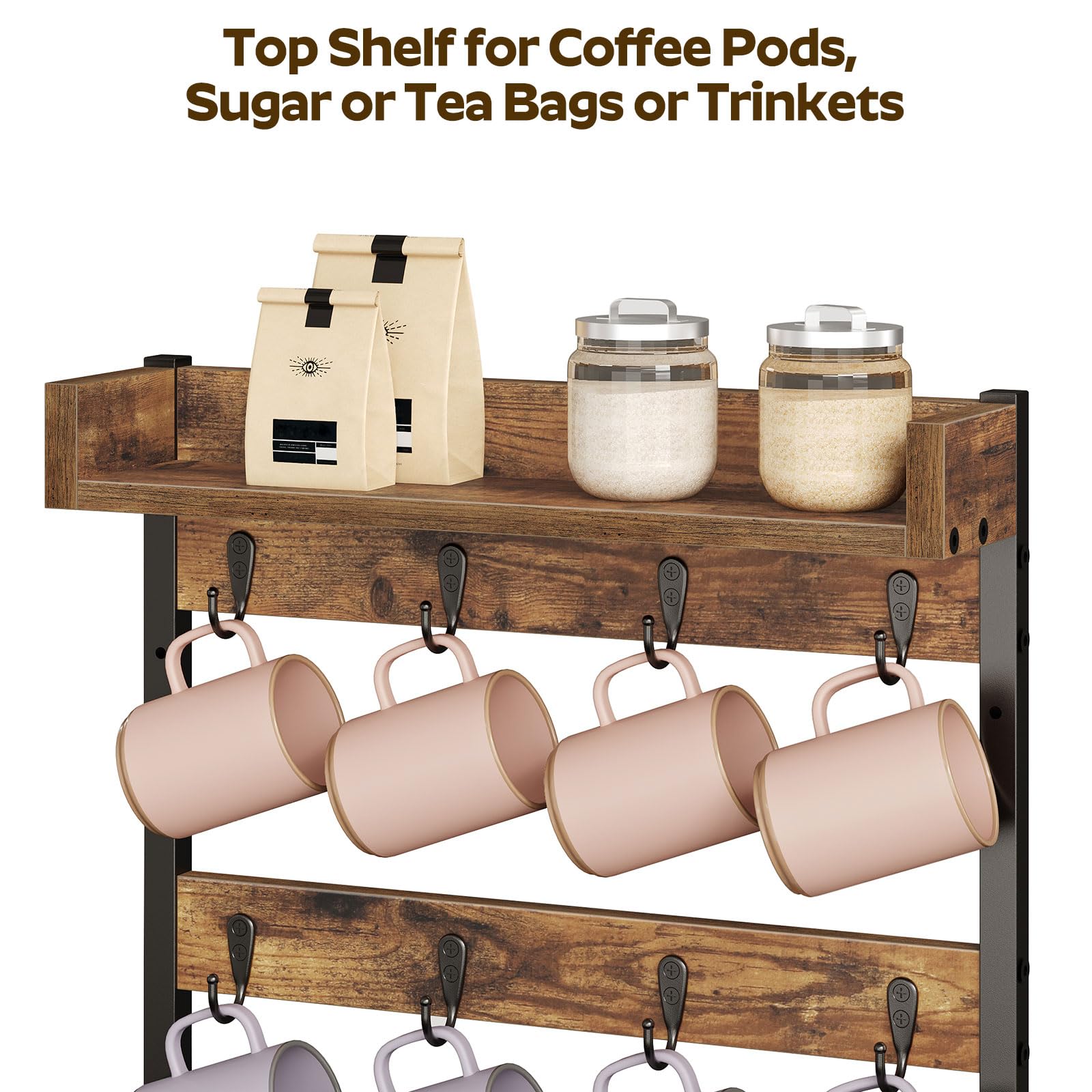 YATINEY mug tree wall-mounted design saves counter space.